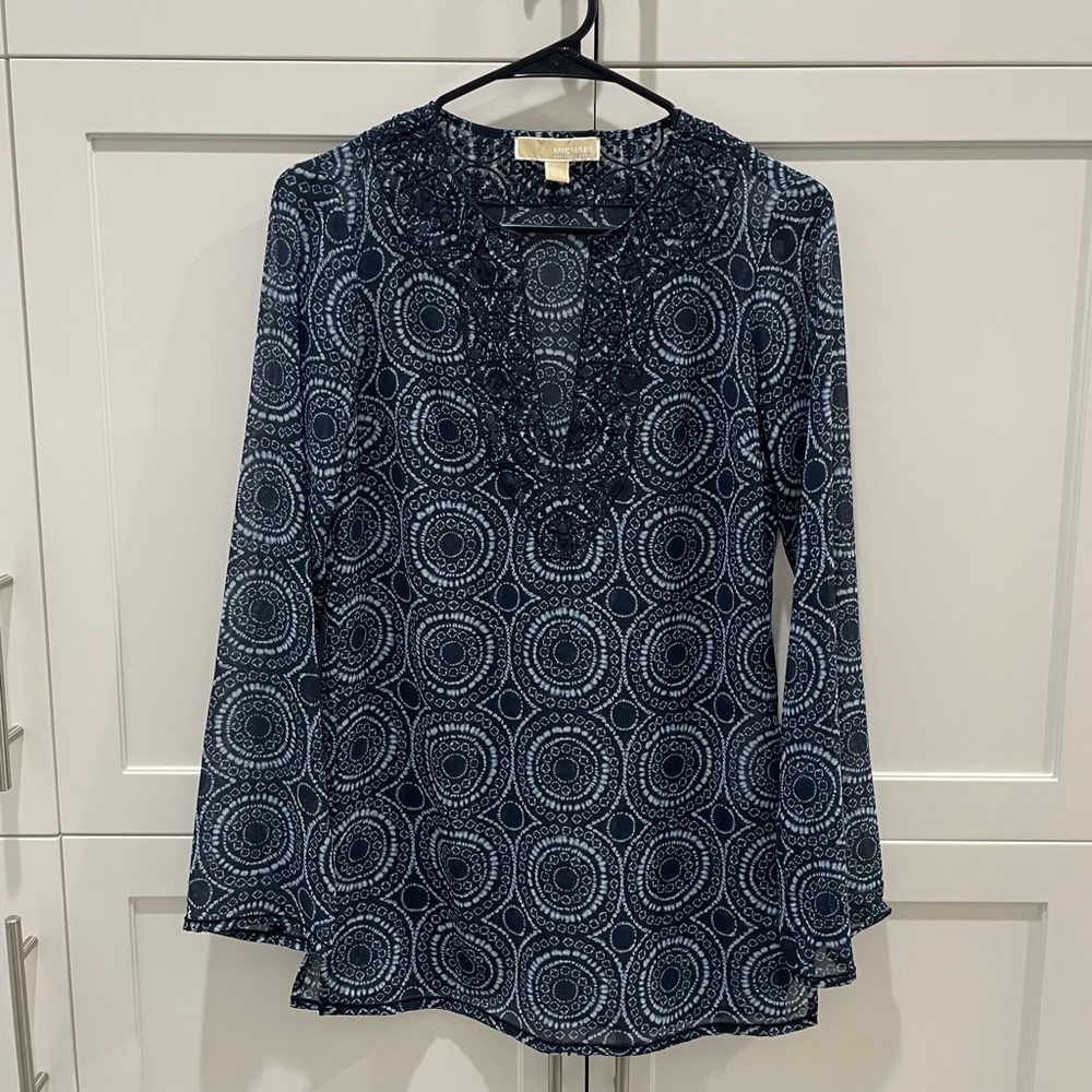 Michael Khors Blue & White Patterned Tunic